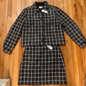 Loft Women's Black and White Tweed Jacket and Skirt Set with sparkle detail